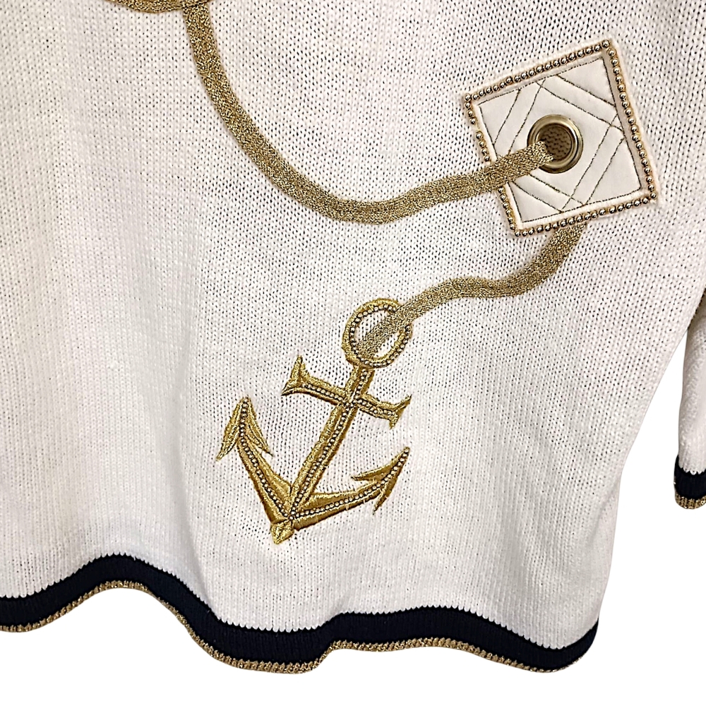 Vtg Cedars Nautical Sweater M Oversized Coastal Ramie Preppy Yacht Club Chunky - Picture 9 of 16
